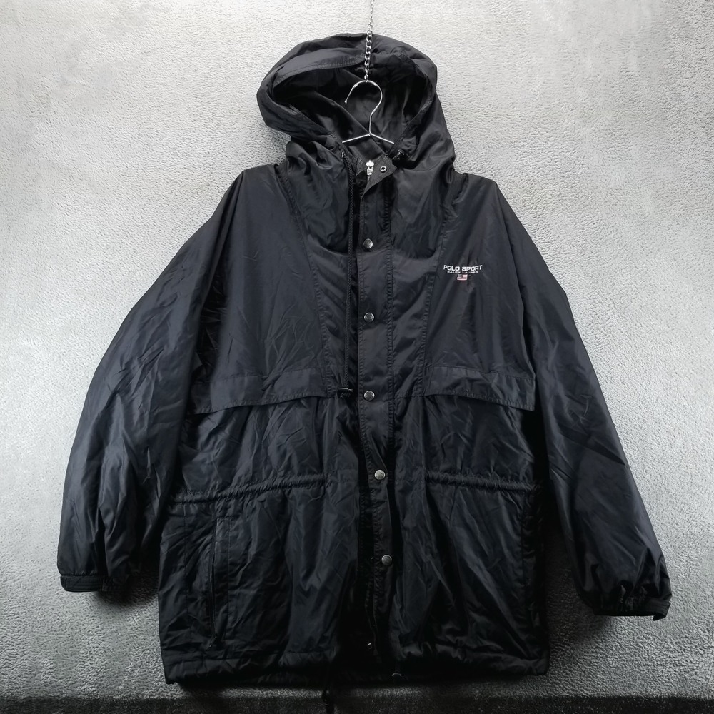 Polo Sport Ralph Lauren‎ Jacket M Black Parka Hooded Pockets Zip Up Lined